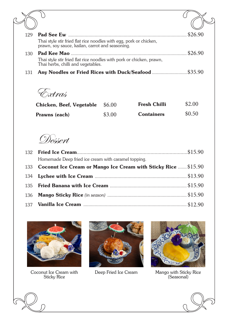 Menu, Chiangmai Thai Broadbeach