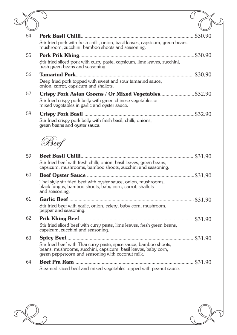 Menu, Chiangmai Thai Broadbeach