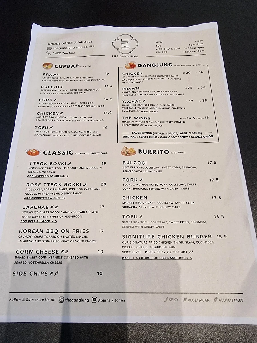Menu, The Gangjung
