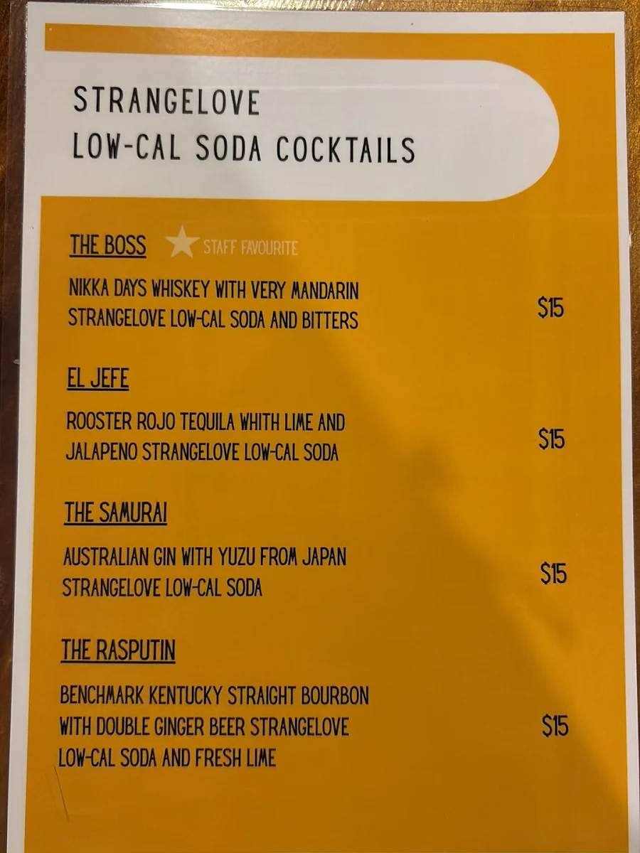 Menu, The Double Barrel Bar