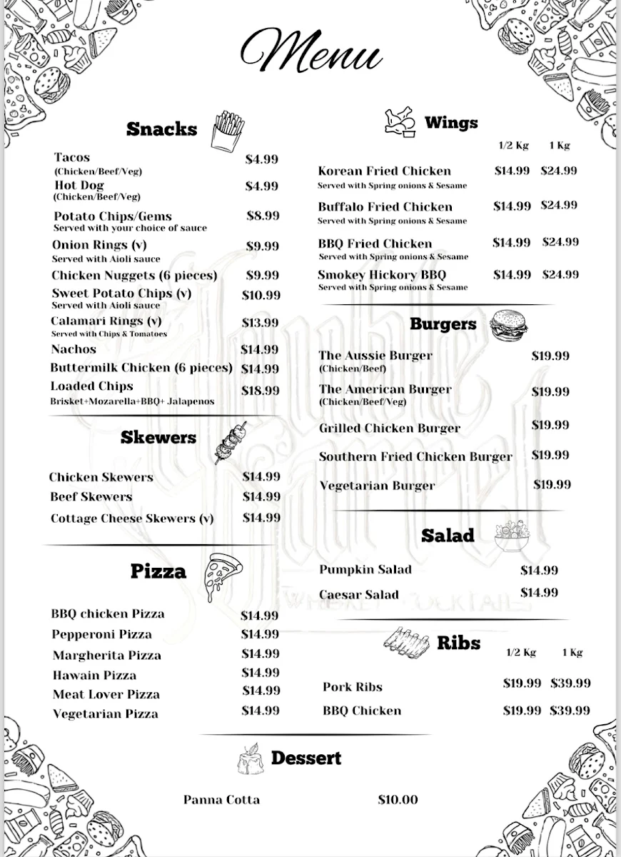 Menu, The Double Barrel Bar
