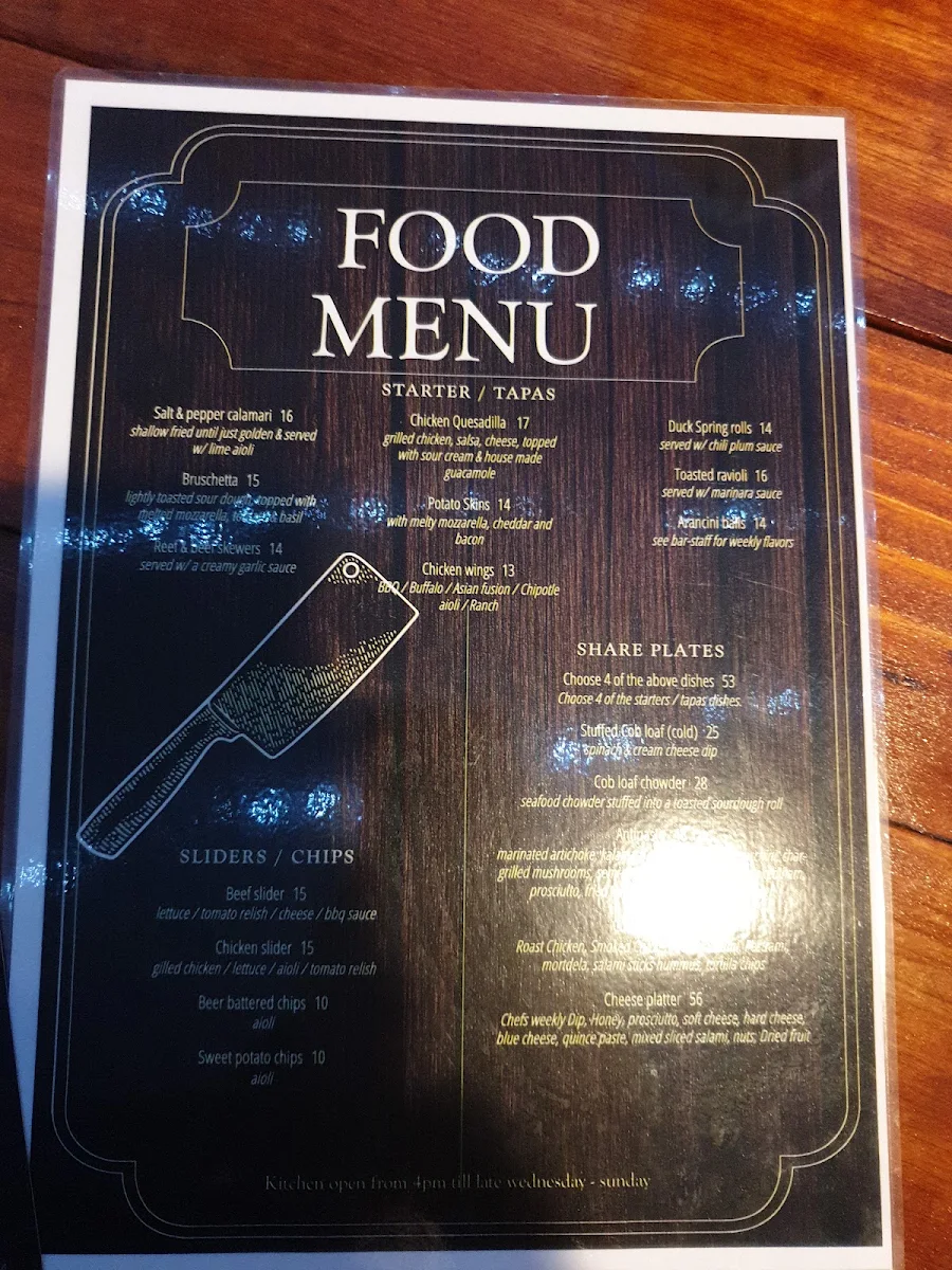 Menu, The Double Barrel Bar