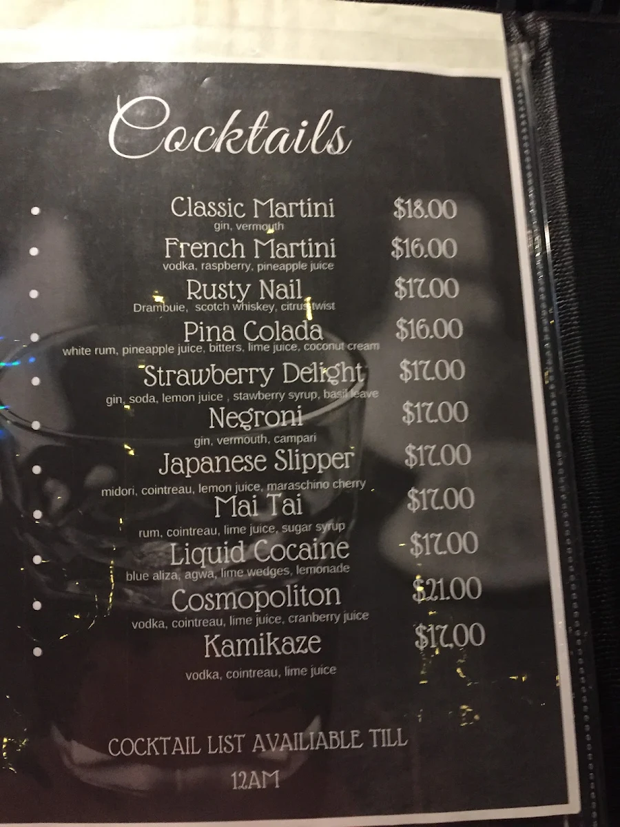 Menu, The Double Barrel Bar