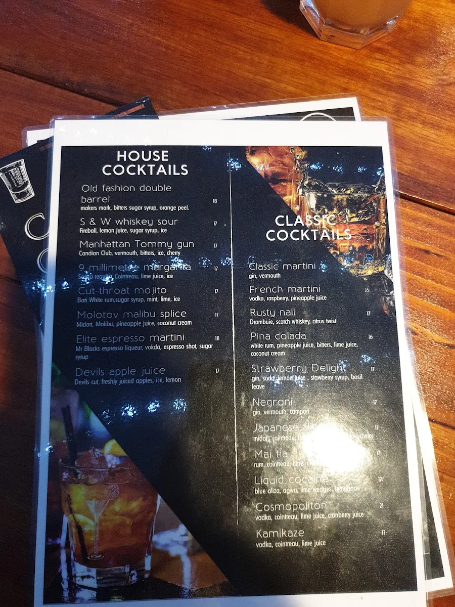 Menu, The Double Barrel Bar
