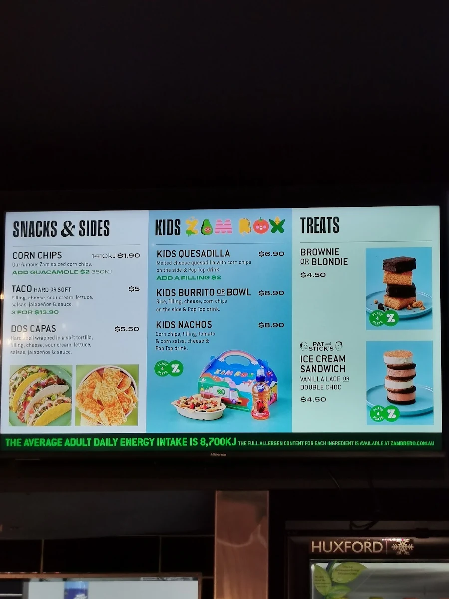 Menu, Zambrero Mirrabooka
