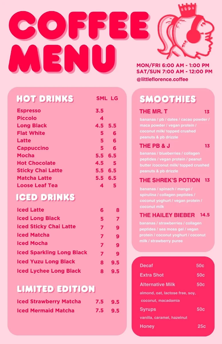 Menu, Little Florence Coffee