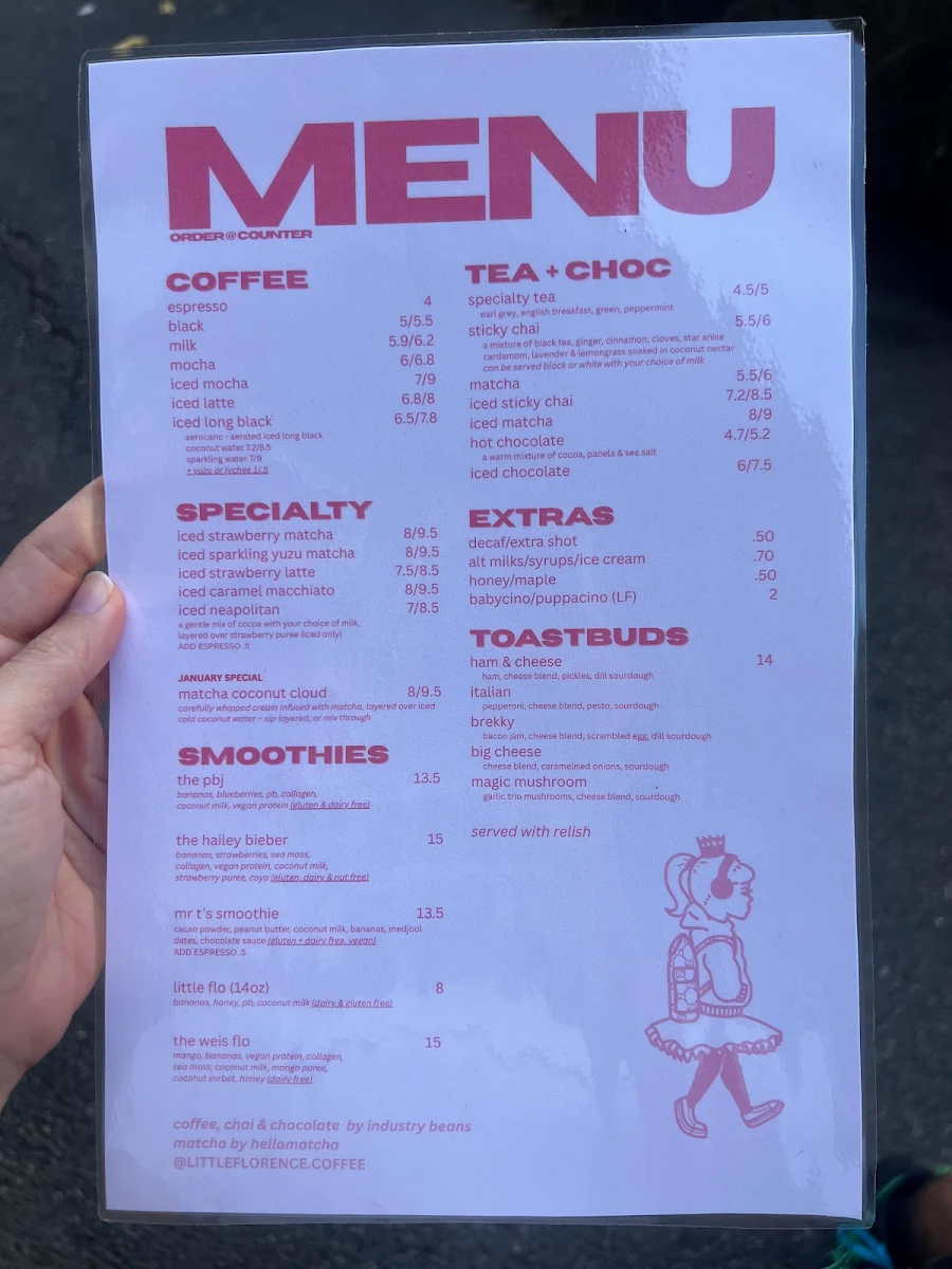 Menu, Little Florence Coffee