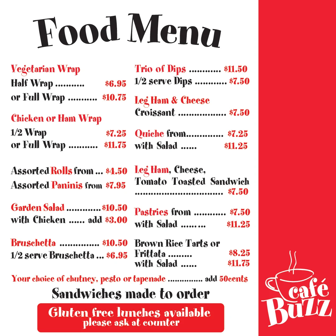 Menu, Cafe Buzz