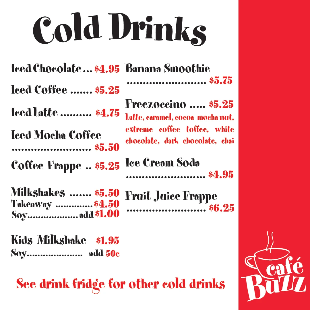 Menu, Cafe Buzz