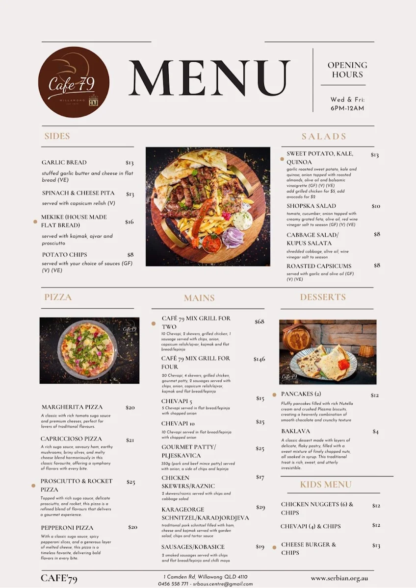 Menu, Cafe’79