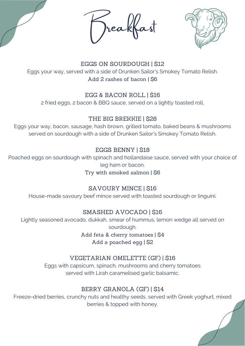 Menu, Woolshed Baa & Grill and Baa-rista