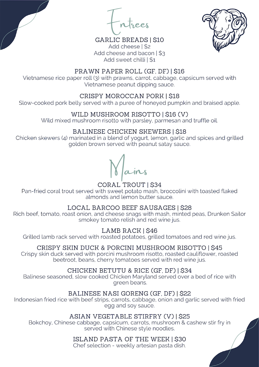 Menu, Woolshed Baa & Grill and Baa-rista