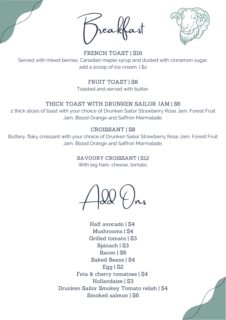 Menu, Woolshed Baa & Grill and Baa-rista