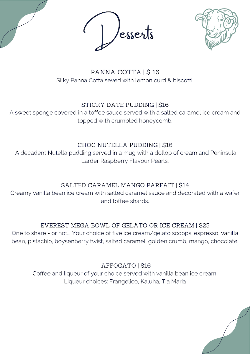 Menu, Woolshed Baa & Grill and Baa-rista