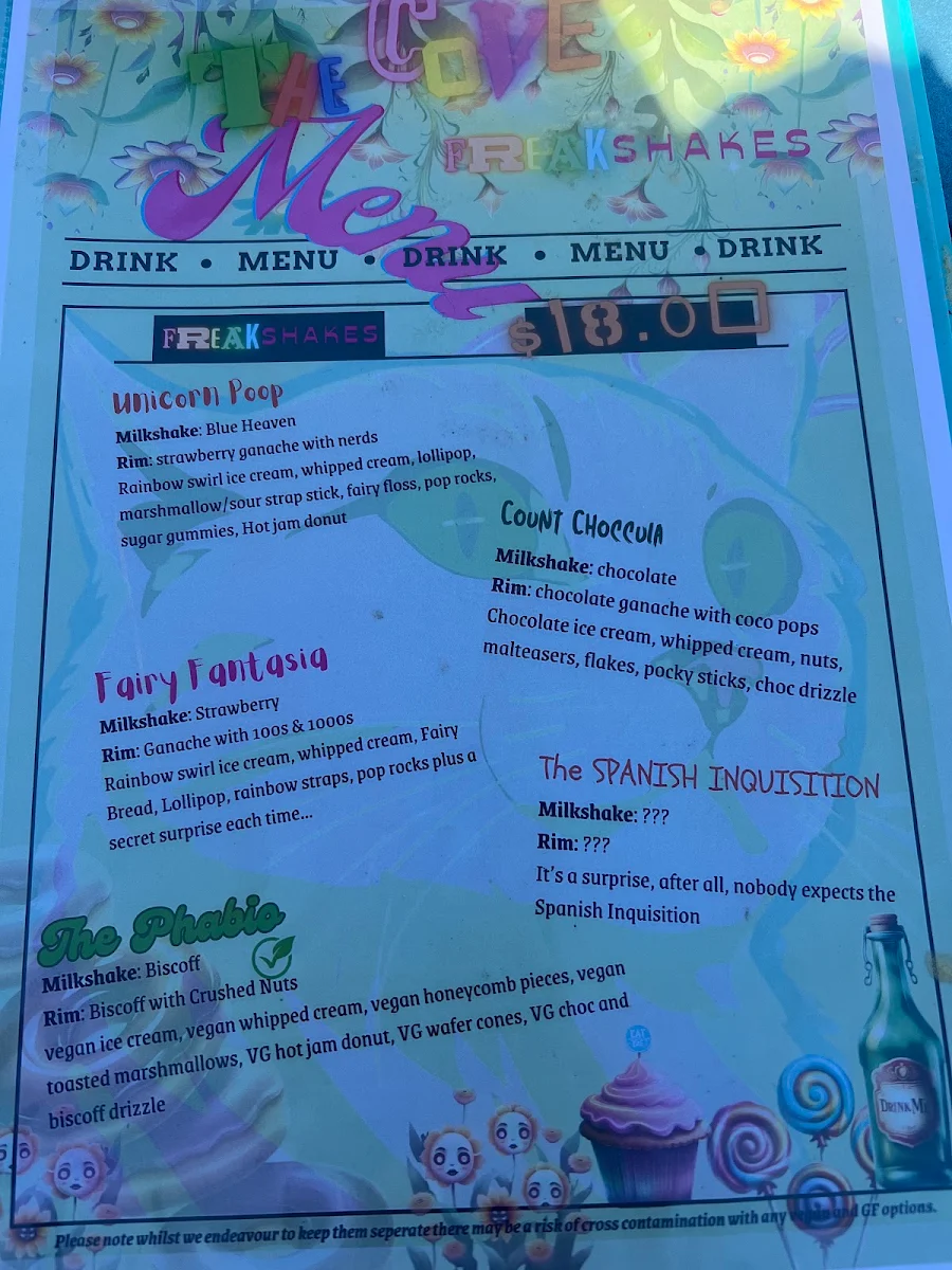 Menu, The Cove
