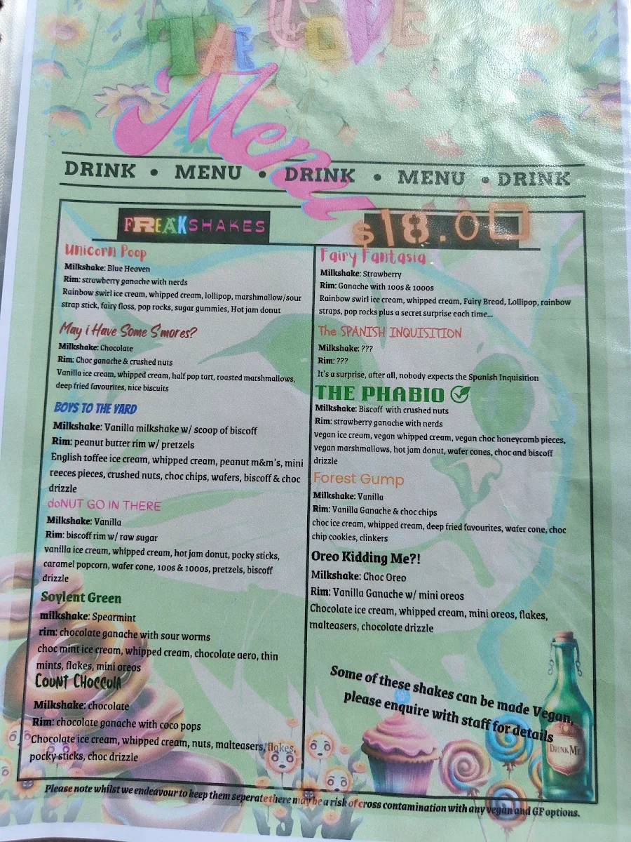 Menu, The Cove
