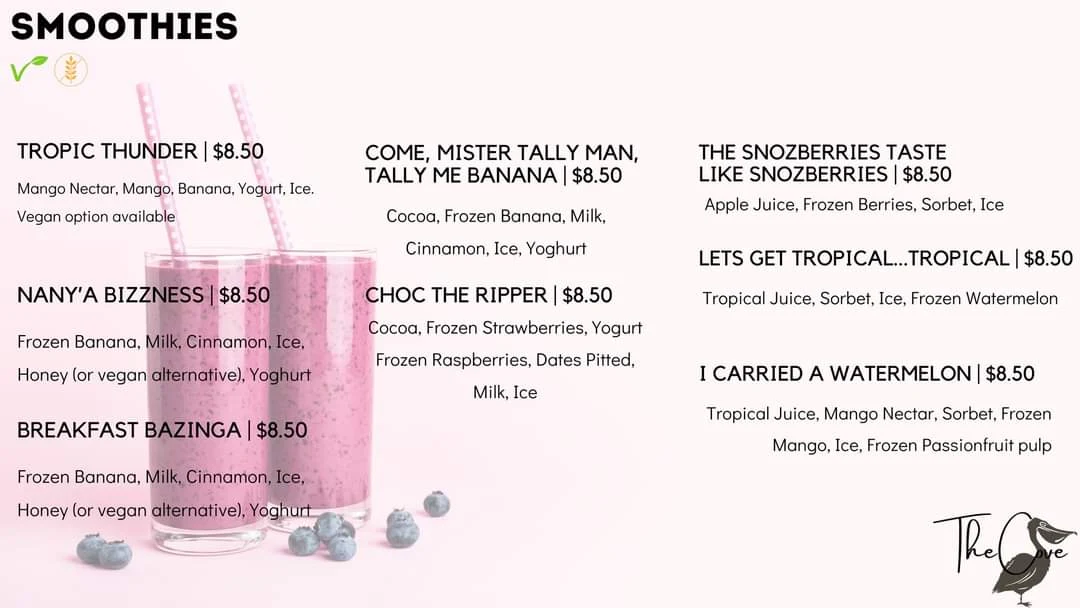 Menu, The Cove