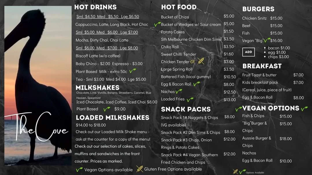 Menu, The Cove