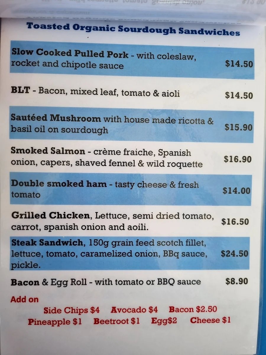 Menu, Sanders Kiosk