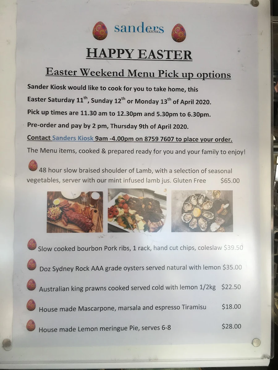 Menu, Sanders Kiosk
