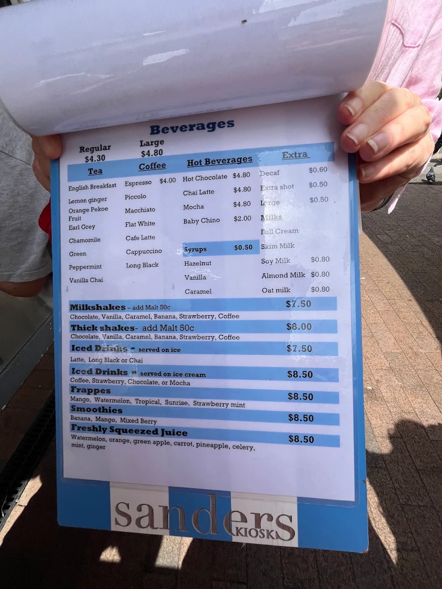 Menu, Sanders Kiosk