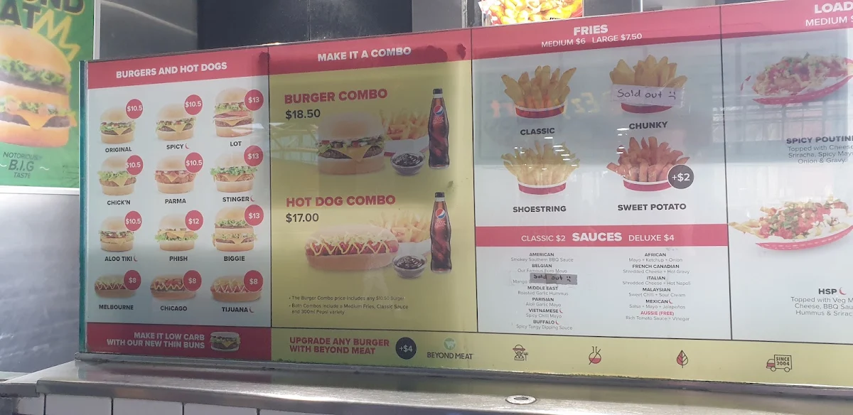 Menu, Lord of the Fries - Southern Cross Station