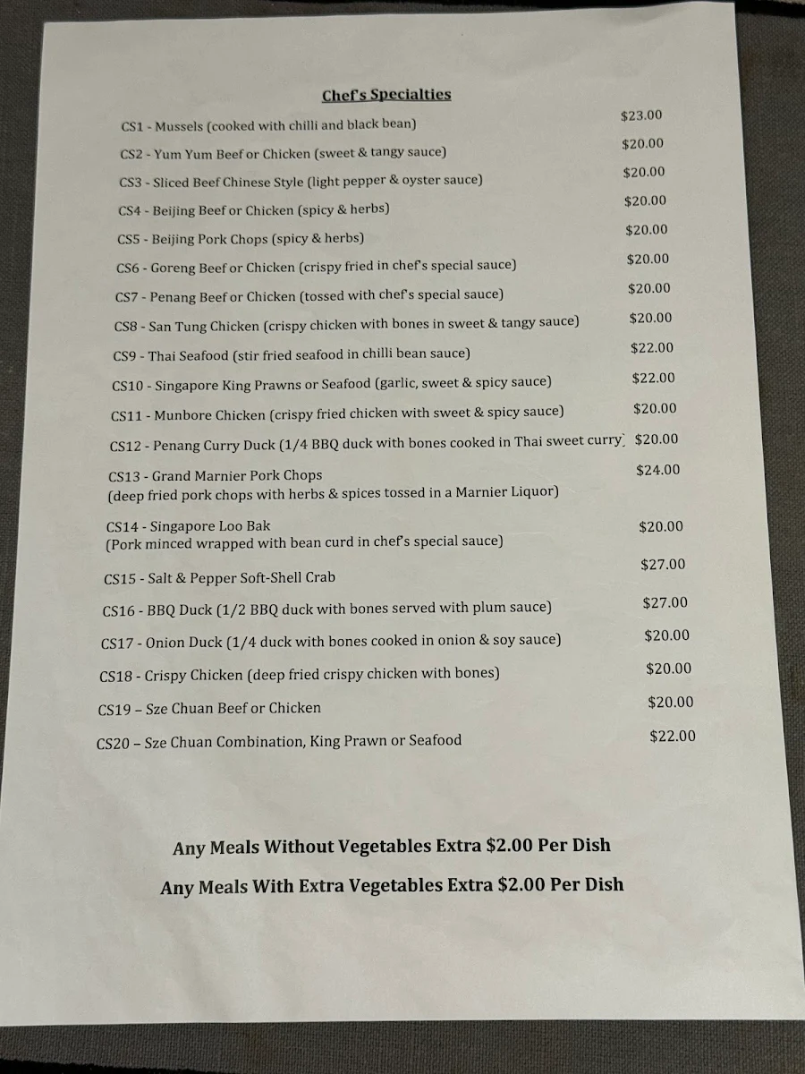 Menu, Kowin Restaurant