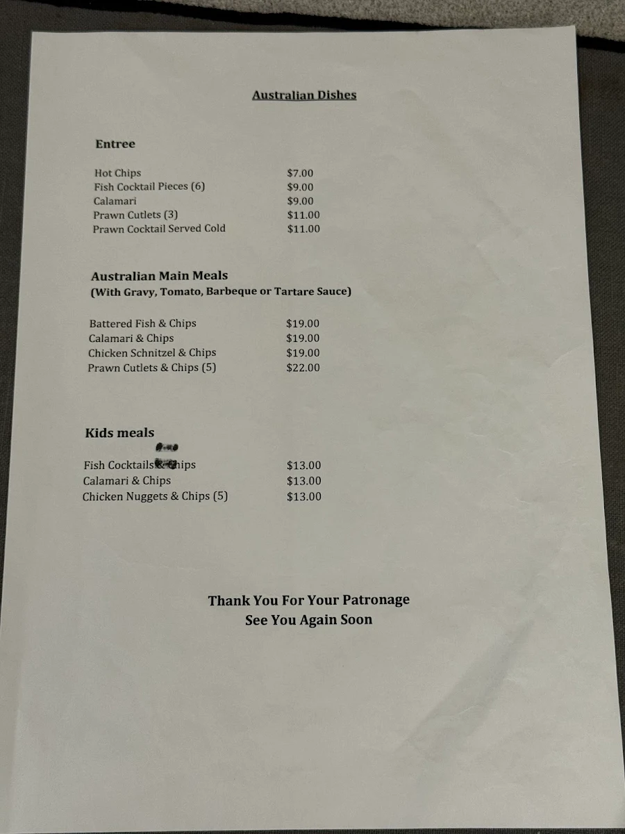 Menu, Kowin Restaurant