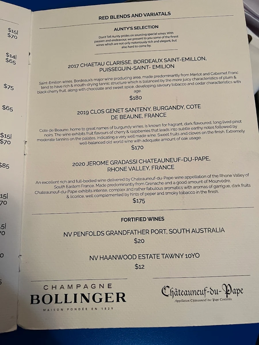Menu, Don't Tell Aunty