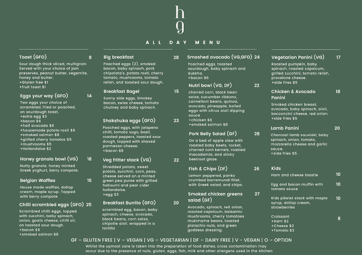 Menu, Homeground Cafe