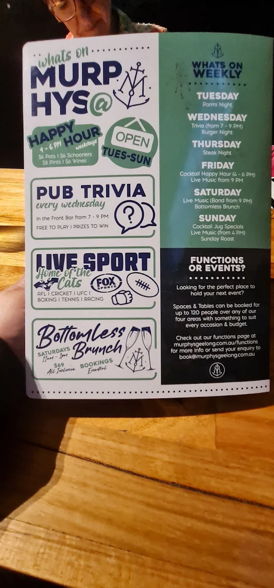 Menu, Murphys