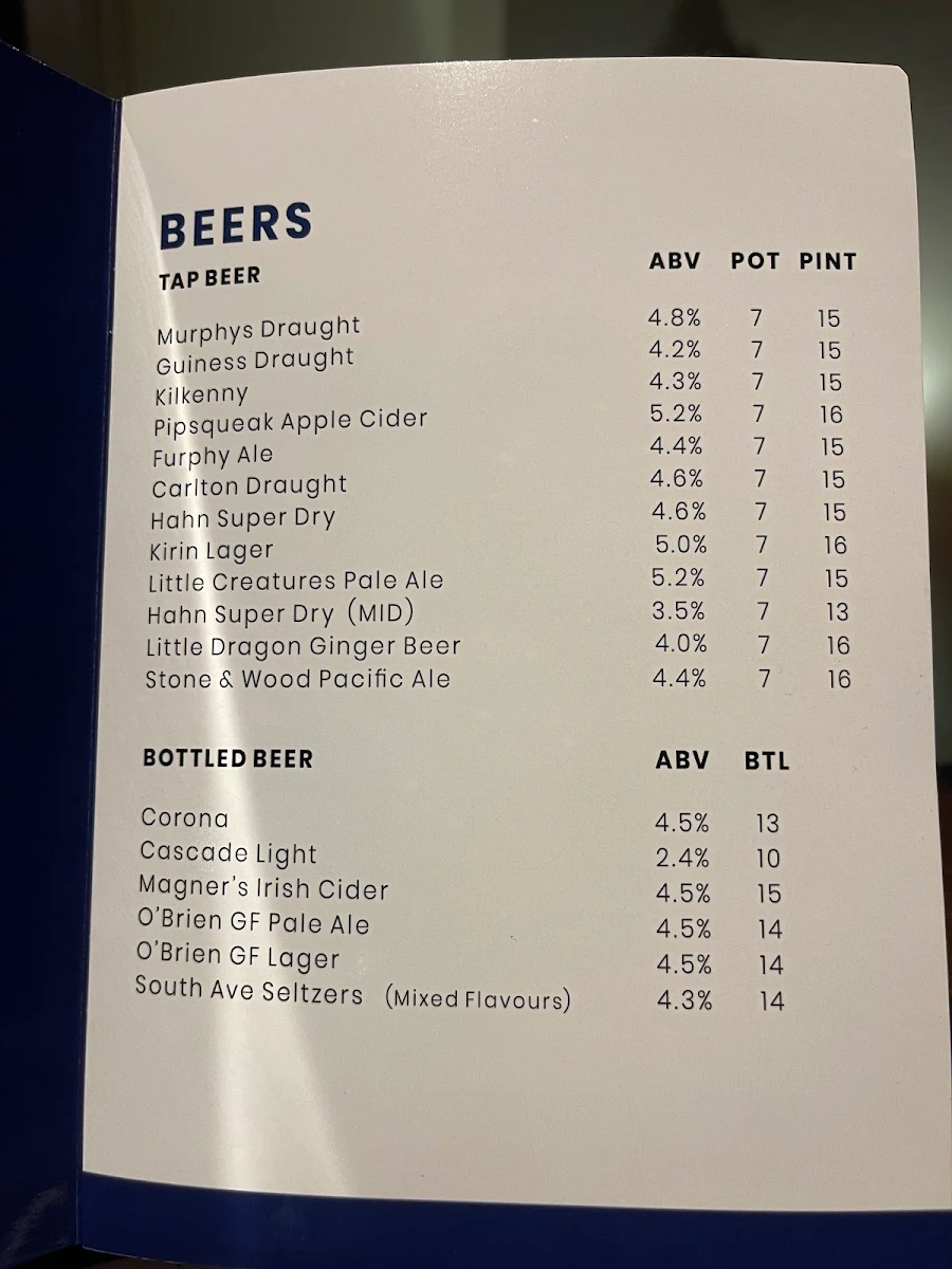 Menu, Murphys