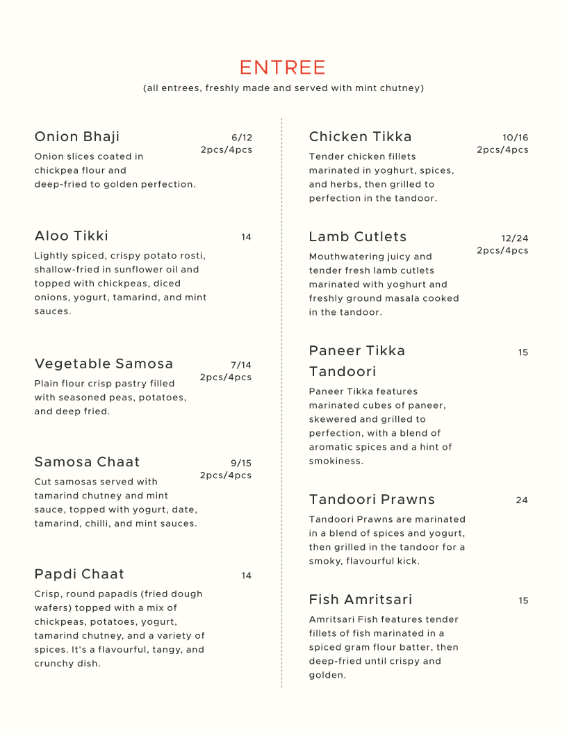 Menu, SPICE OF LIFE Campbelltown