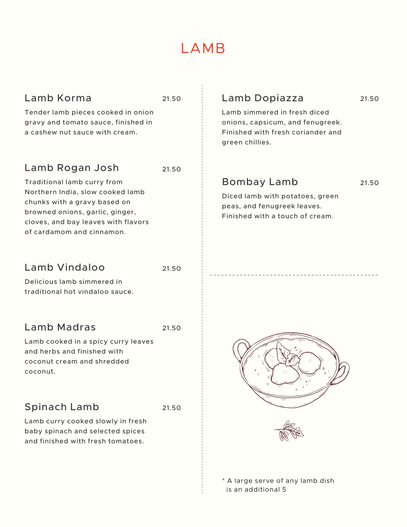 Menu, SPICE OF LIFE Campbelltown