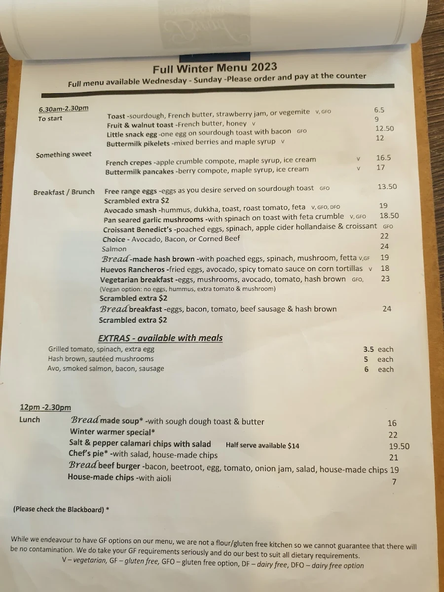 Menu, Bread Espresso Bar