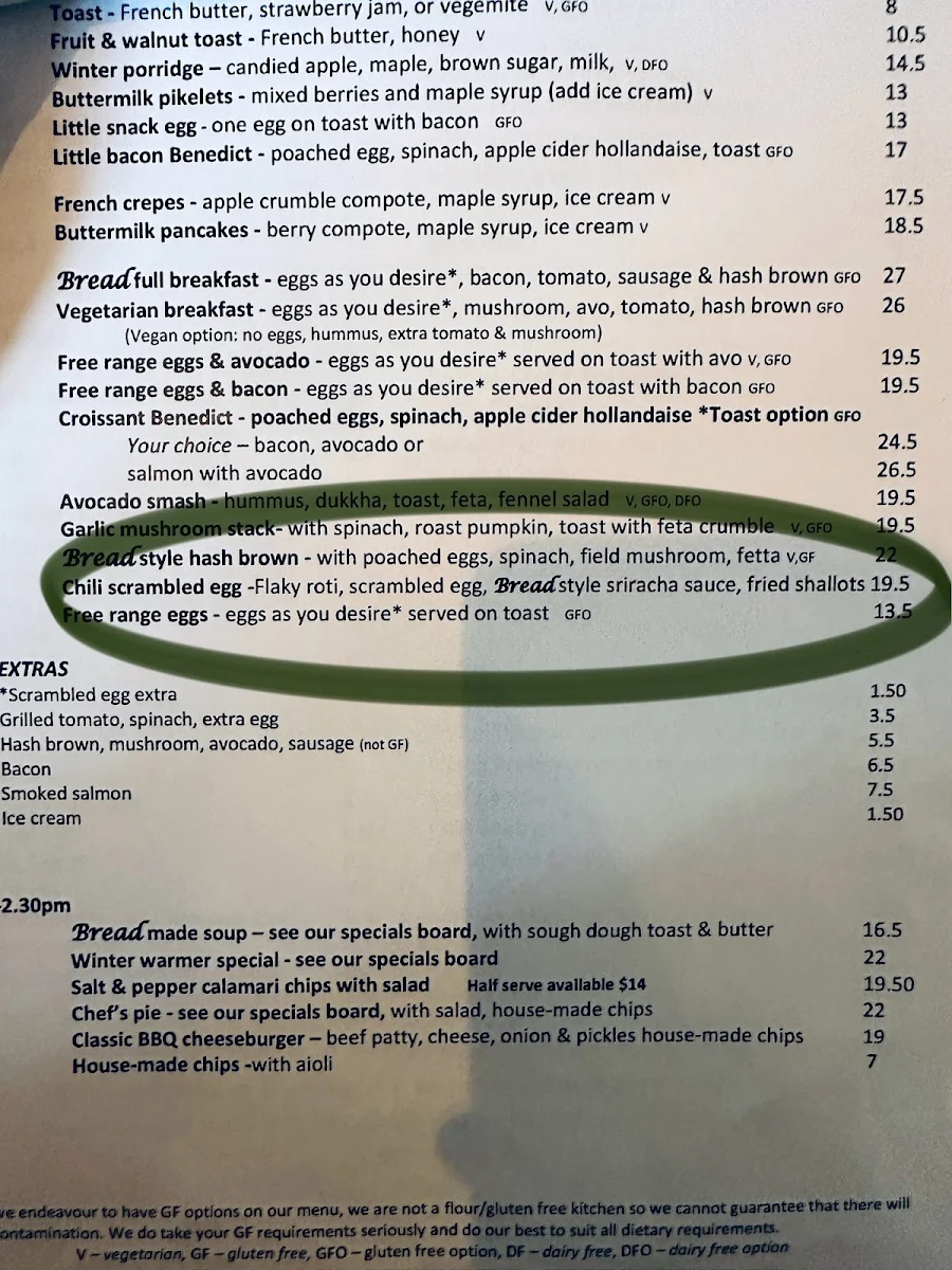 Menu, Bread Espresso Bar
