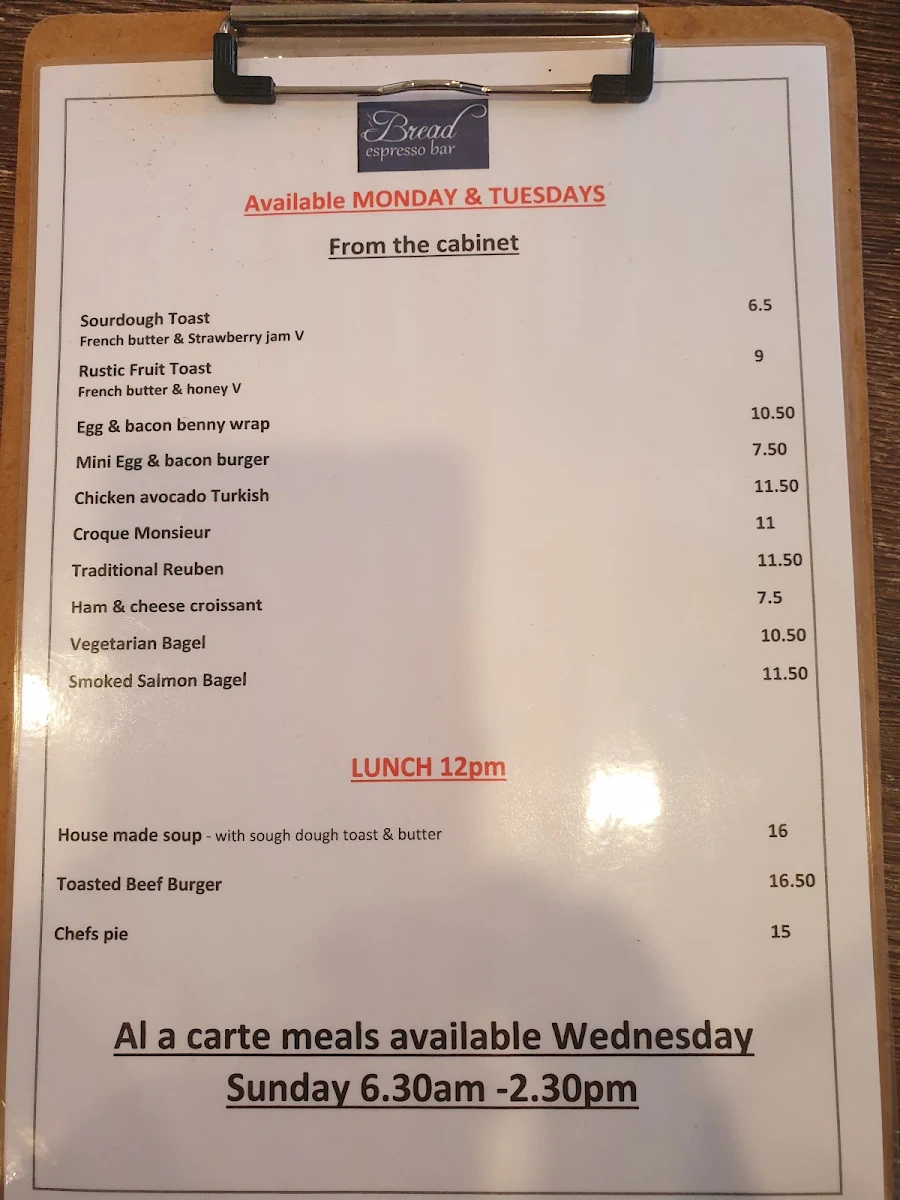 Menu, Bread Espresso Bar