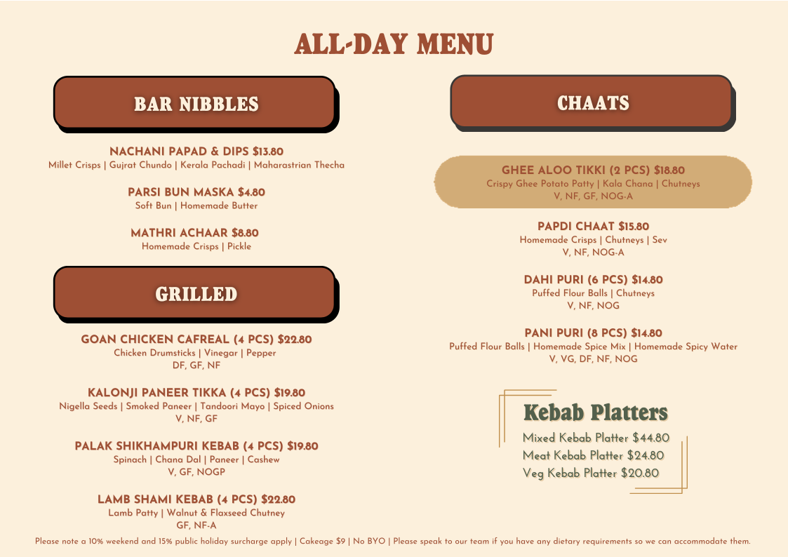 Menu, Veranda Indian Kitchen & Bar - Rouse Hill