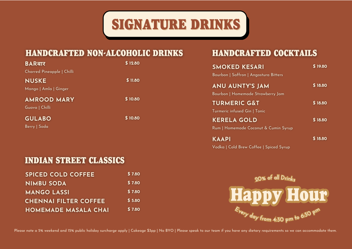 Menu, Veranda Indian Kitchen & Bar - Rouse Hill