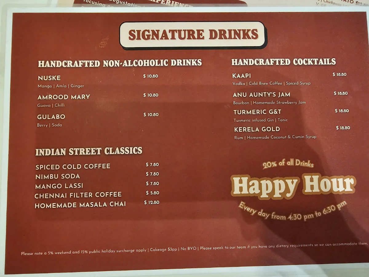 Menu, Veranda Indian Kitchen & Bar - Rouse Hill