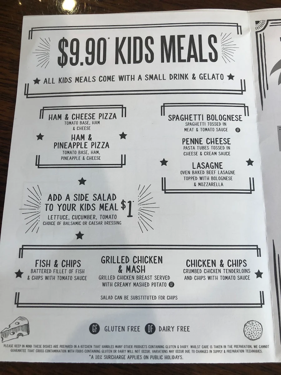 Menu, Fasta Pasta Gilles Plains