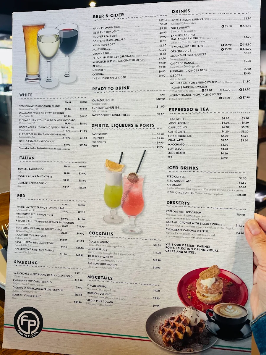 Menu, Fasta Pasta Gilles Plains