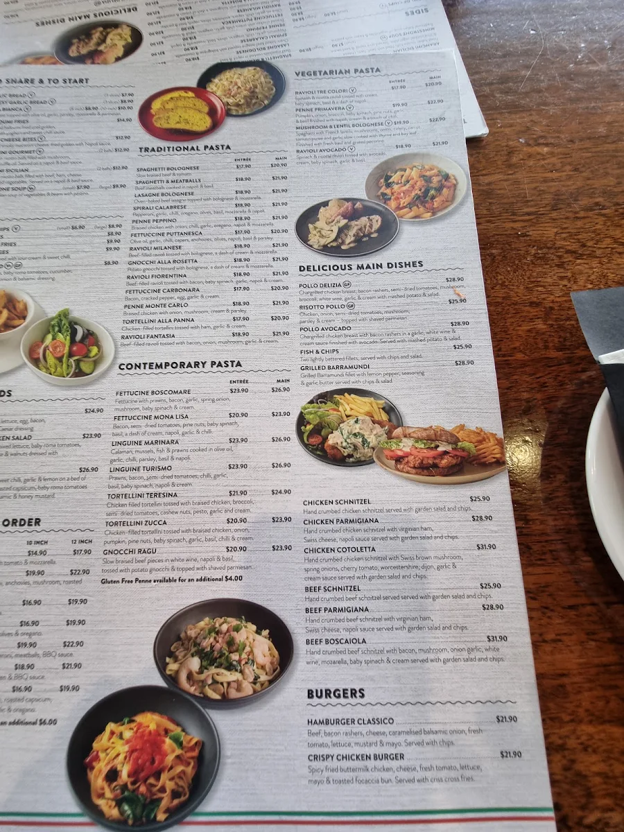 Menu, Fasta Pasta Gilles Plains