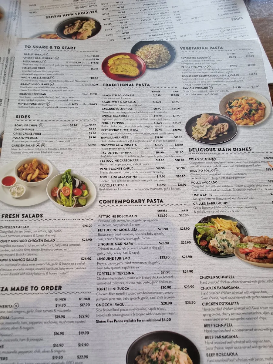 Menu, Fasta Pasta Gilles Plains