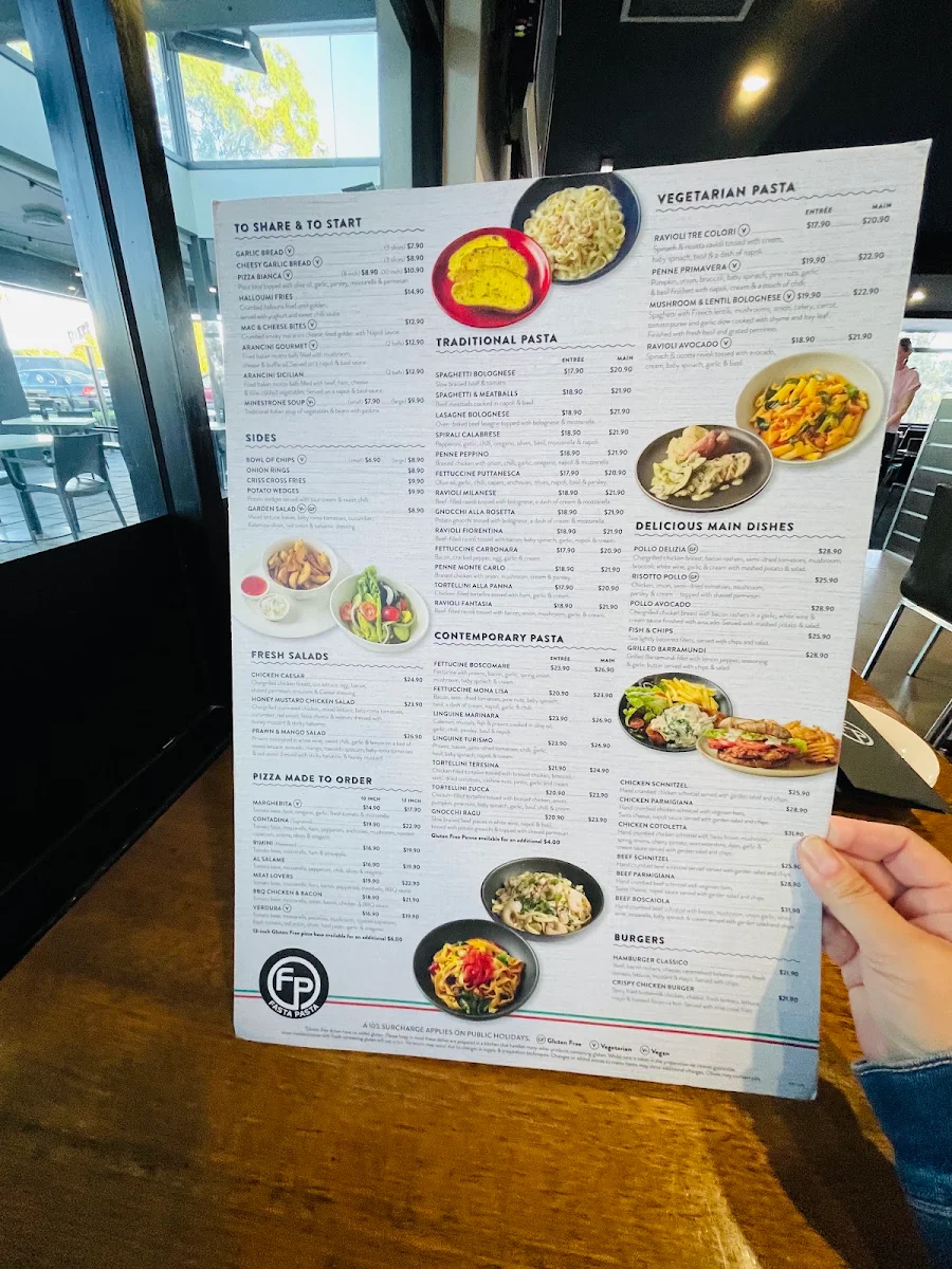 Menu, Fasta Pasta Gilles Plains