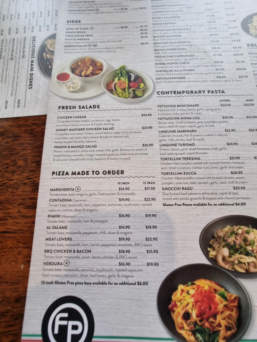 Menu, Fasta Pasta Gilles Plains