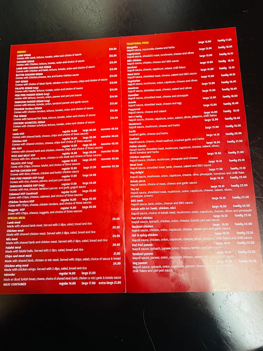 Menu, Luv A Kebab Pizza