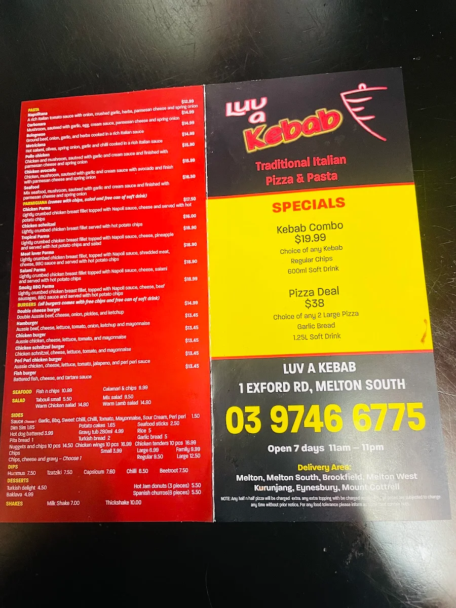 Menu, Luv A Kebab Pizza