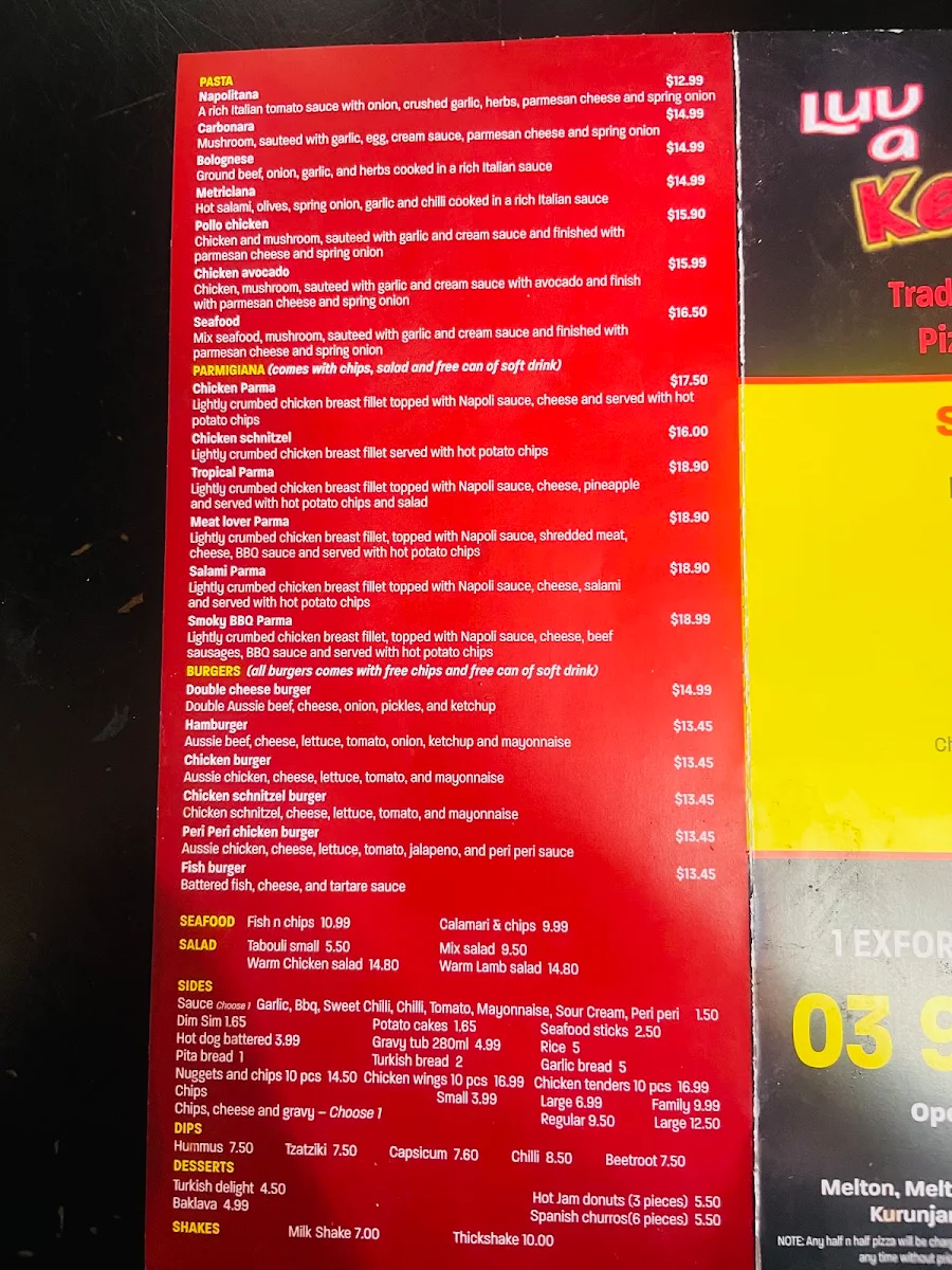 Menu, Luv A Kebab Pizza