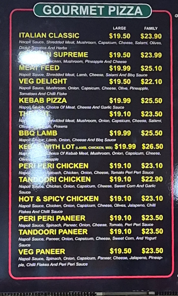 Menu, Luv A Kebab Pizza